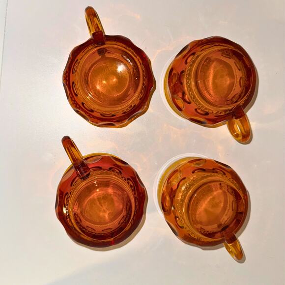 Vintage Amber Glass Thumbprint Cups | Set of 4 | Warm Fall Midcentury MCM - Picture 4 of 11